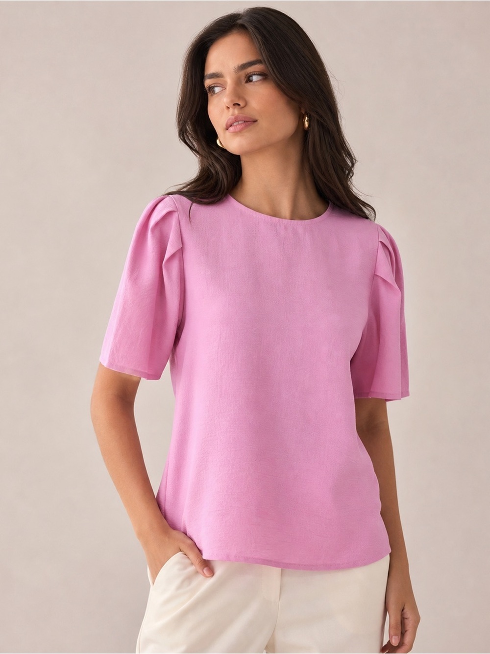 She Di Women's Top with gathered shoulder short sleeves Perfect Spring/Summer